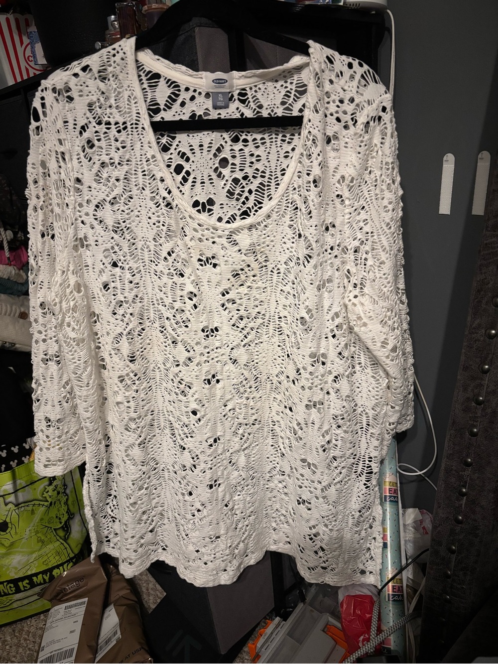 Old Navy Crochet Openwork Scoop Neck Top - White XL
